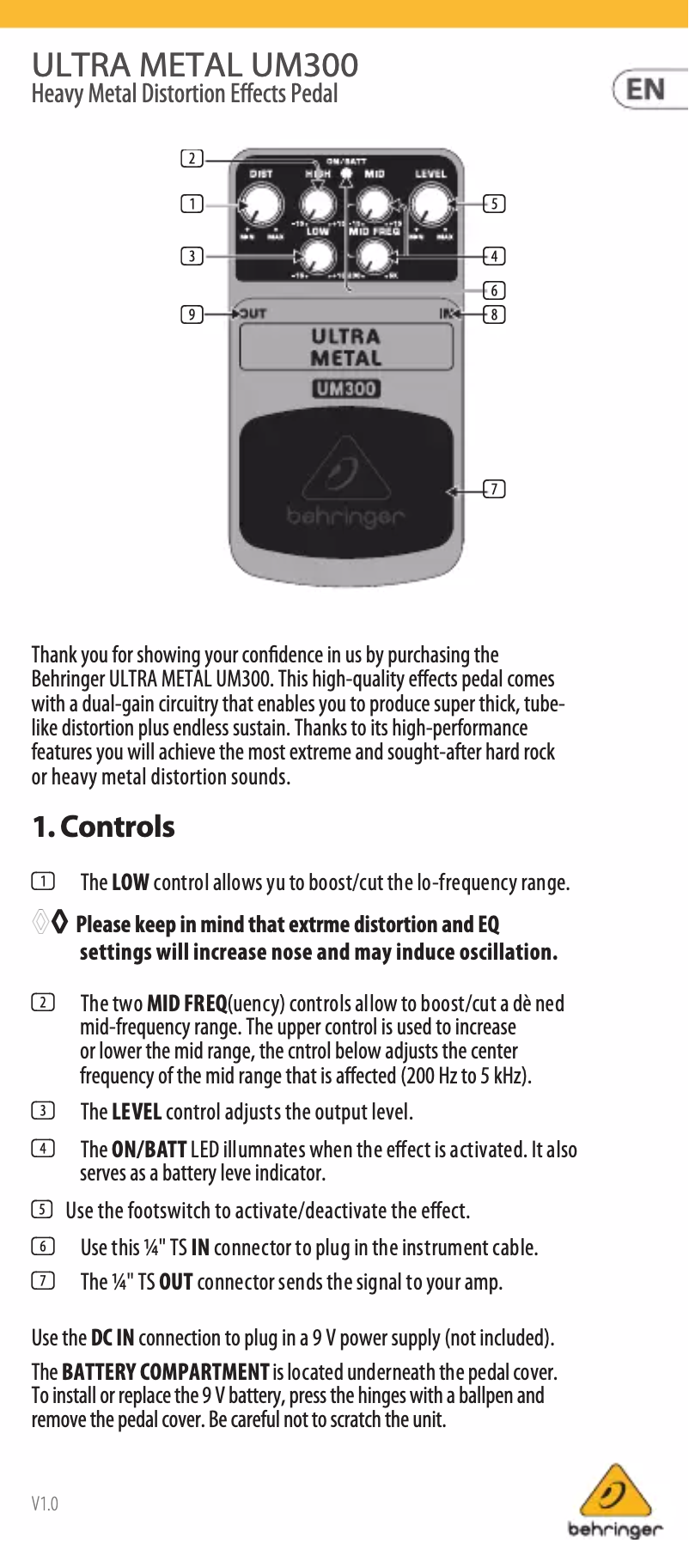 Page n°1 - Manuel utilisateur Behringer Ultra Metal UM300