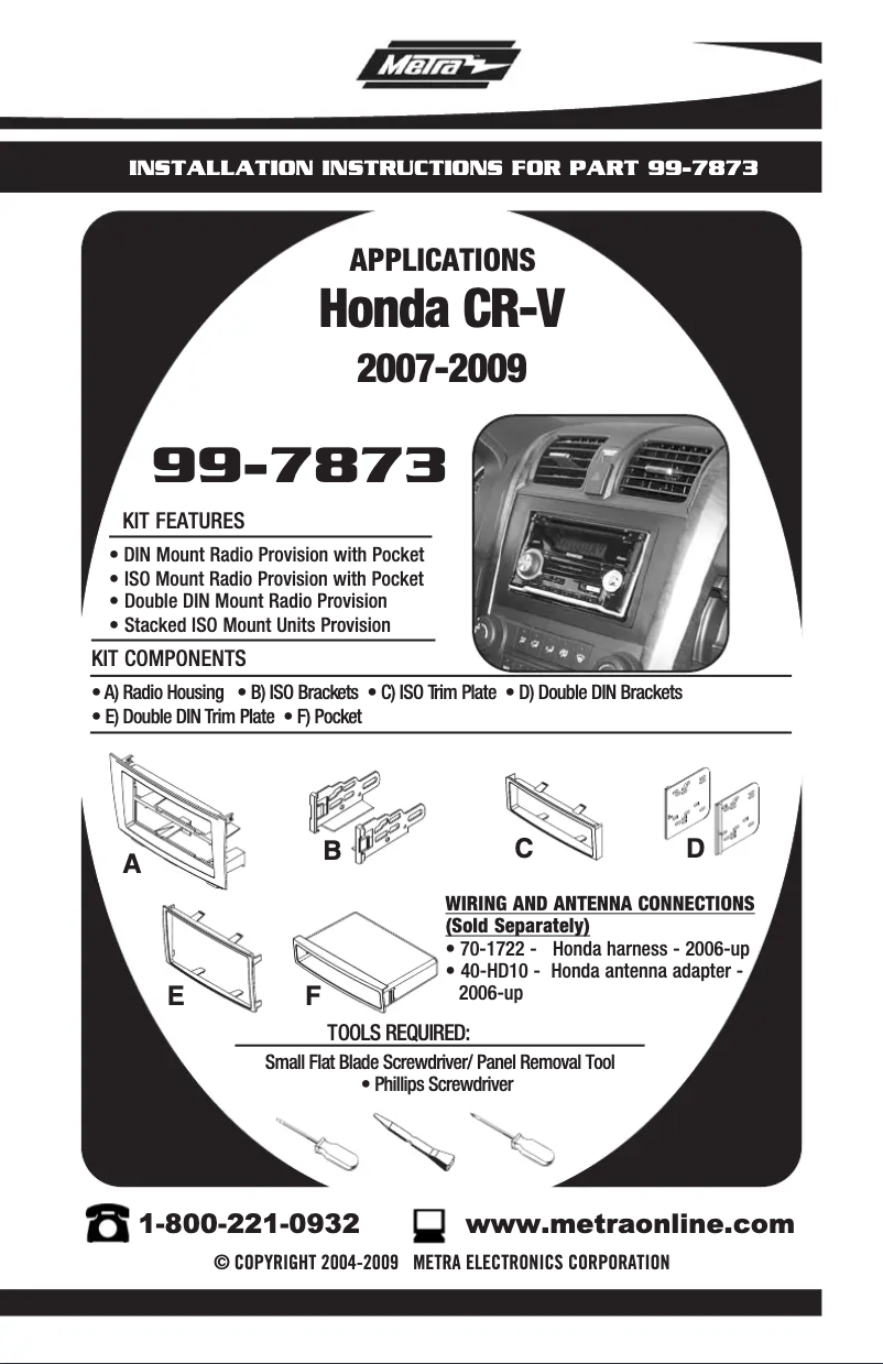 Page n°1 - Manuel utilisateur Metra 99-7873