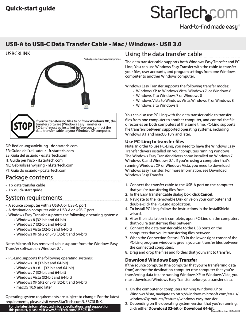 Image de la première page du manuel de l'appareil USBC3LINK