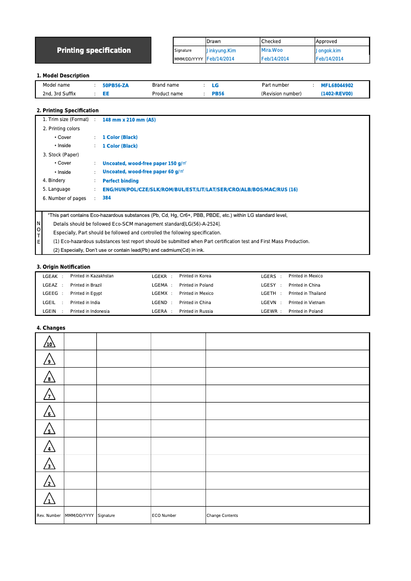 Página 1 del manual Manual de usuario LG 50PB560V