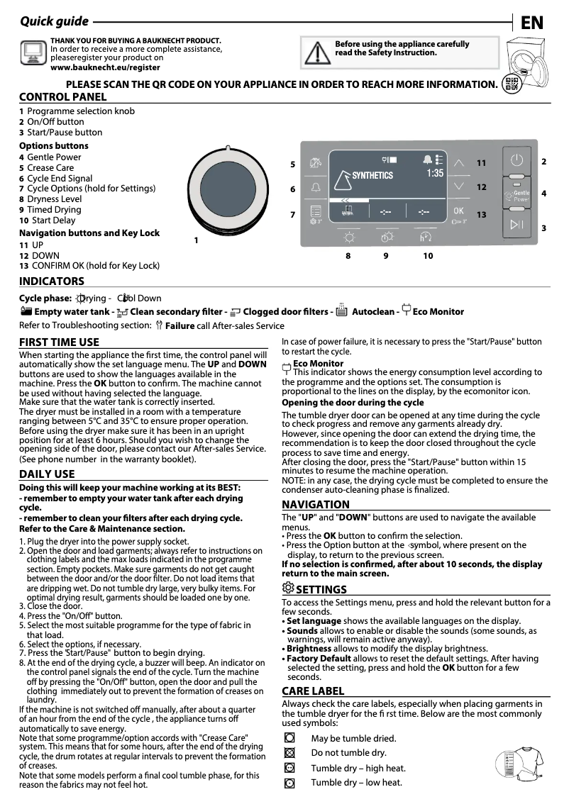 Page n°1 - Manuel utilisateur Bauknecht B8 D83WB EE