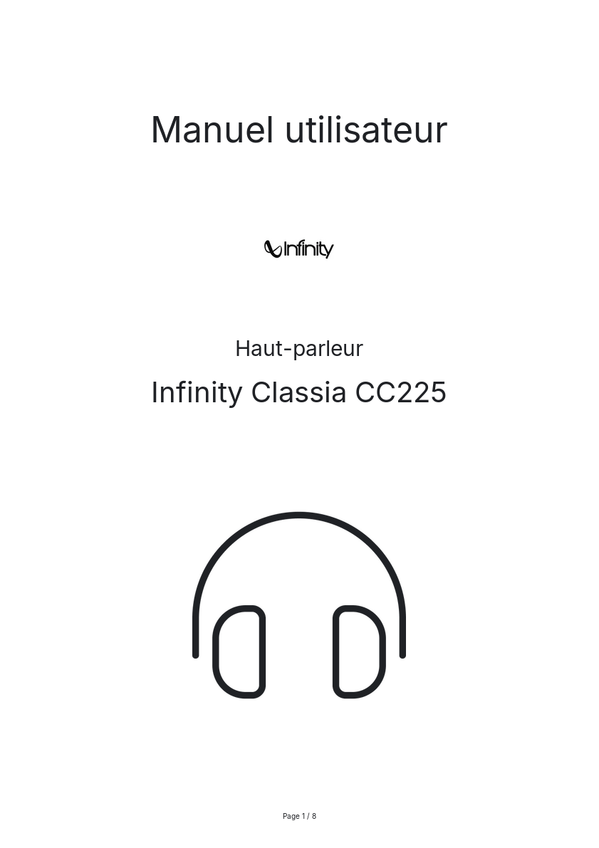 Page n°1 - Manuel utilisateur Infinity Classia CC225