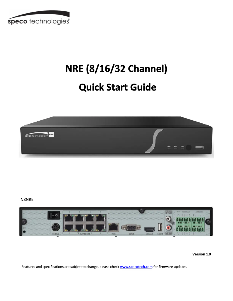 Page 1 de la notice Guide de démarrage rapide Speco Technologies N32NRE