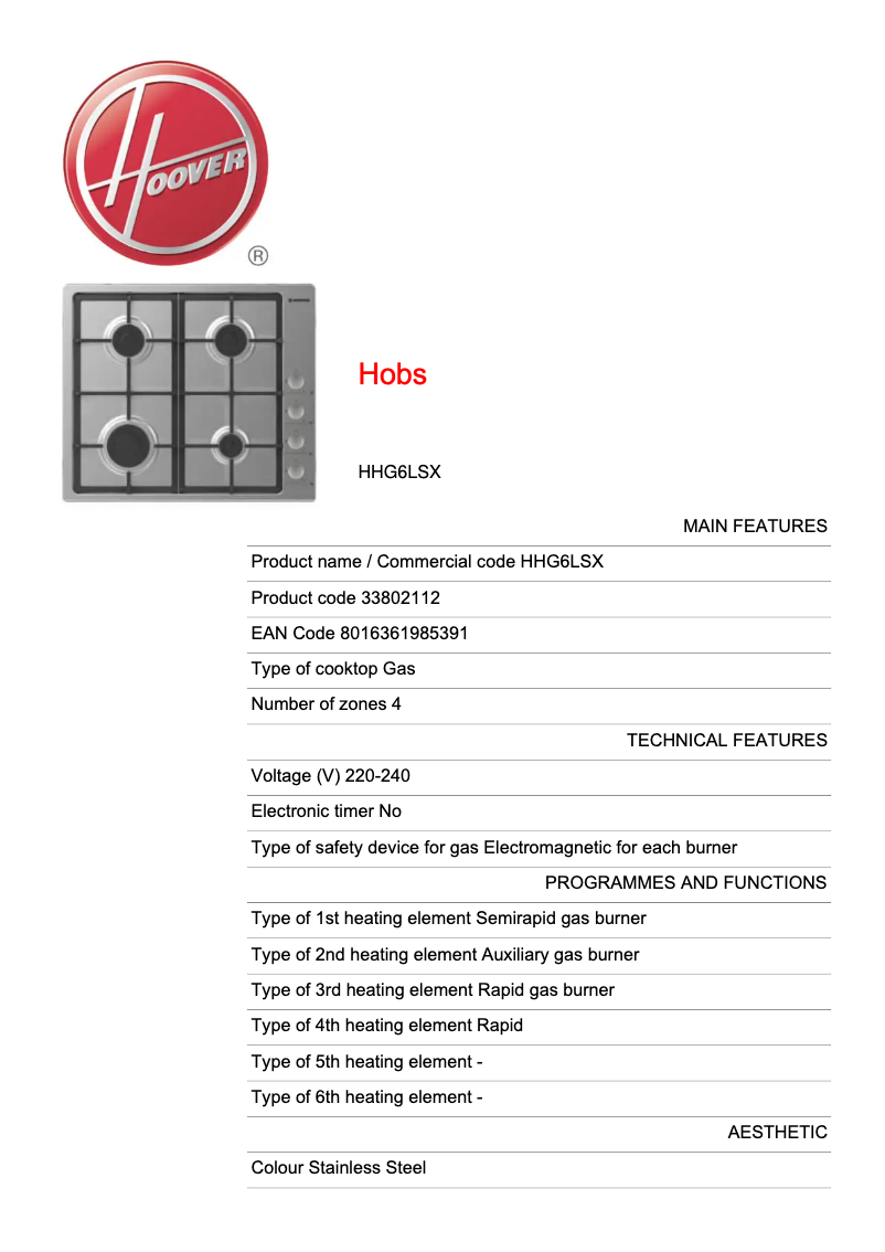 Image de la première page du manuel de l'appareil HHG6LSX