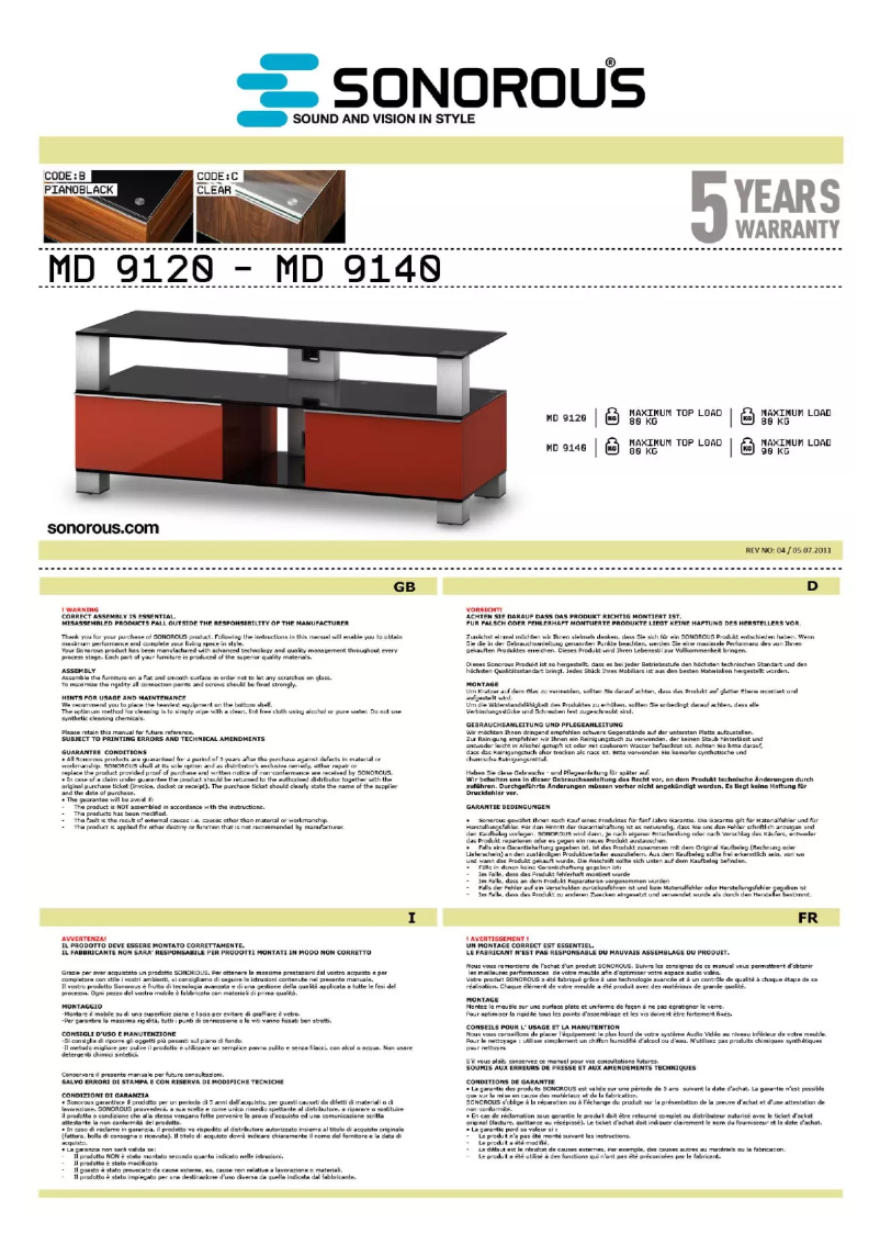 Image de la première page du manuel de l'appareil MD 9140-B-HBLK-BLK