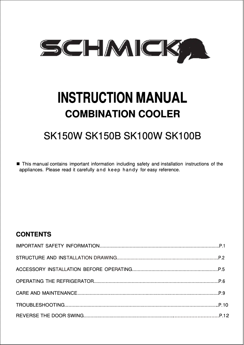 Page n°1 - Manuel utilisateur Schmick SK151-COMBO