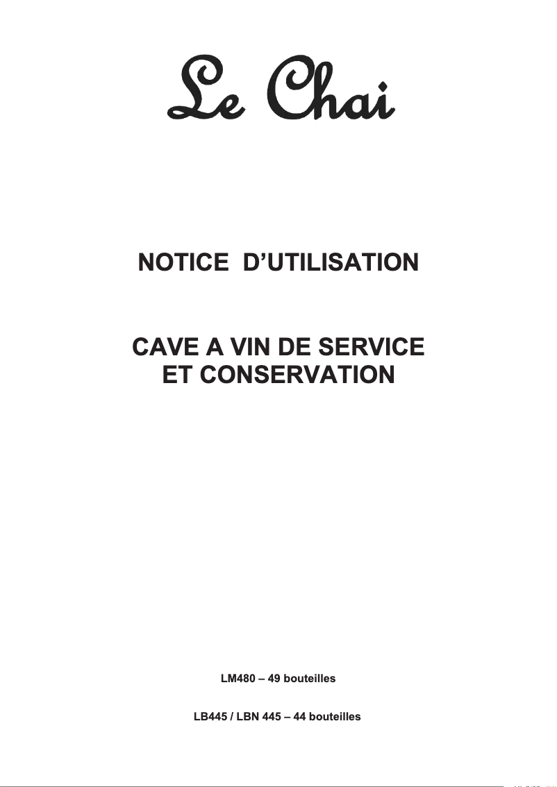 Page n°1 - Manuel utilisateur Le Chai LBN445