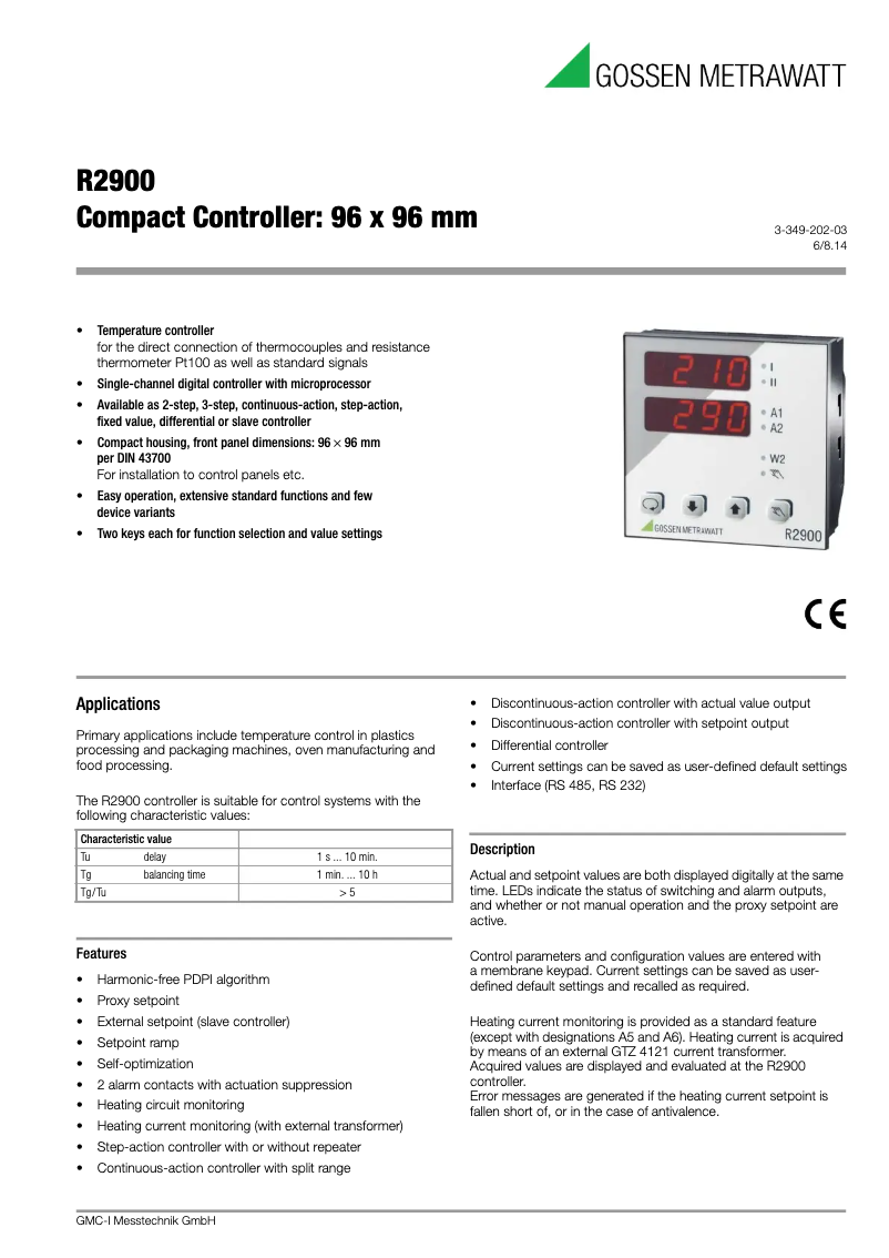 Page 1 de la notice Fiche technique Gossen Metrawatt R2900