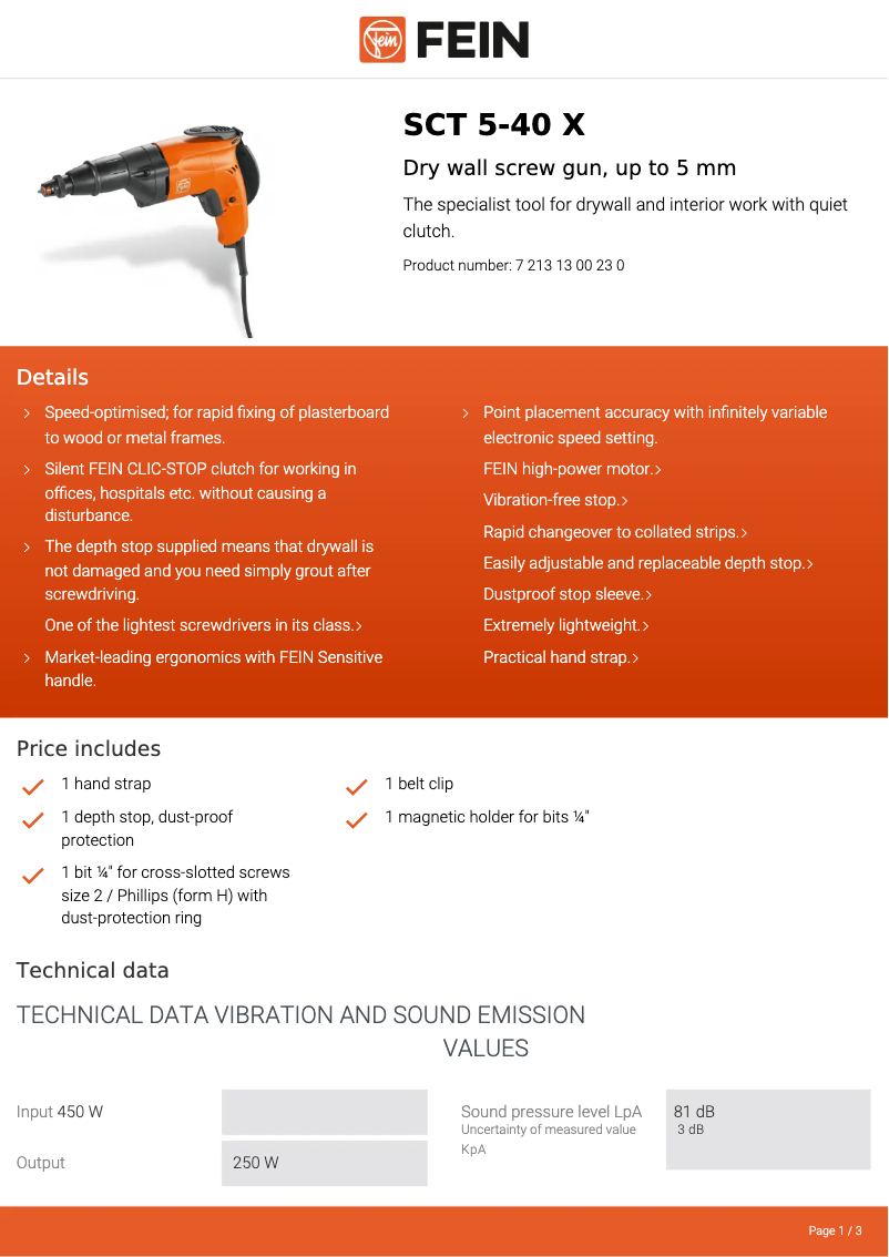 Página 1 del manual Ficha técnica Fein SCT 5- 40 X