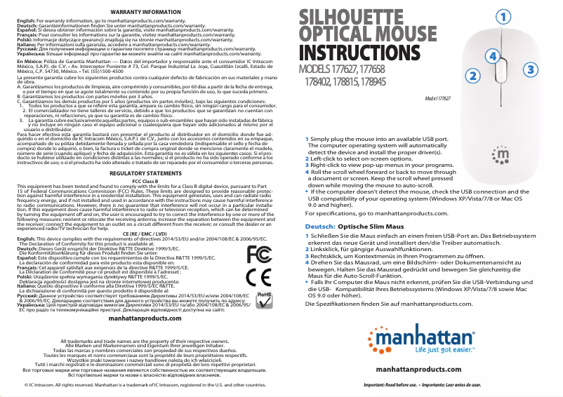 Page 1 de la notice Manuel utilisateur Manhattan Silhouette 177658