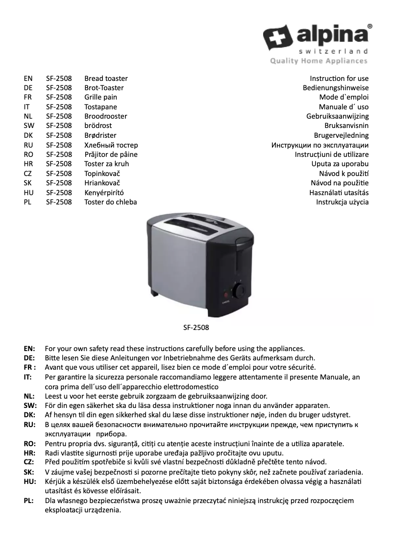 Page 1 de la notice Manuel utilisateur Alpina SF 2508