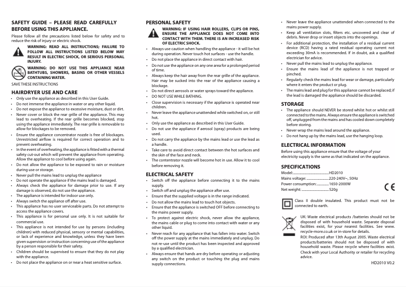 Image de la première page du manuel de l'appareil HD2010