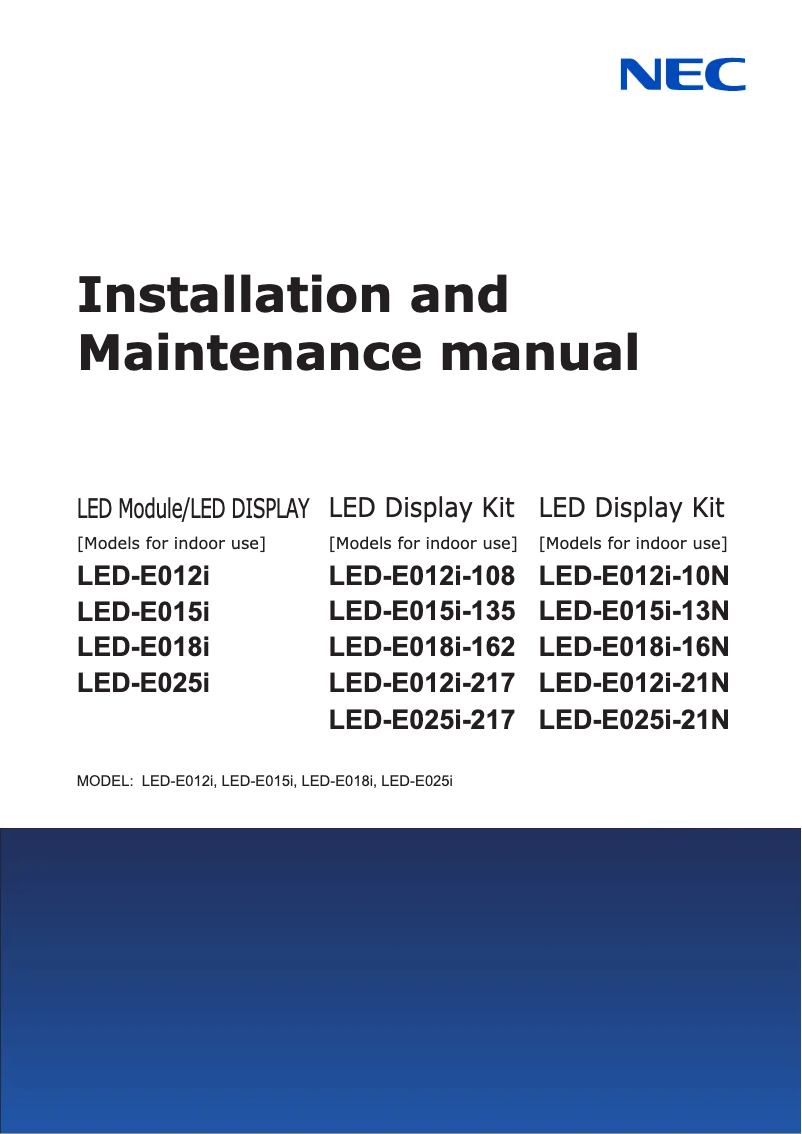 Page 1 de la notice Manuel utilisateur NEC LED-E018I