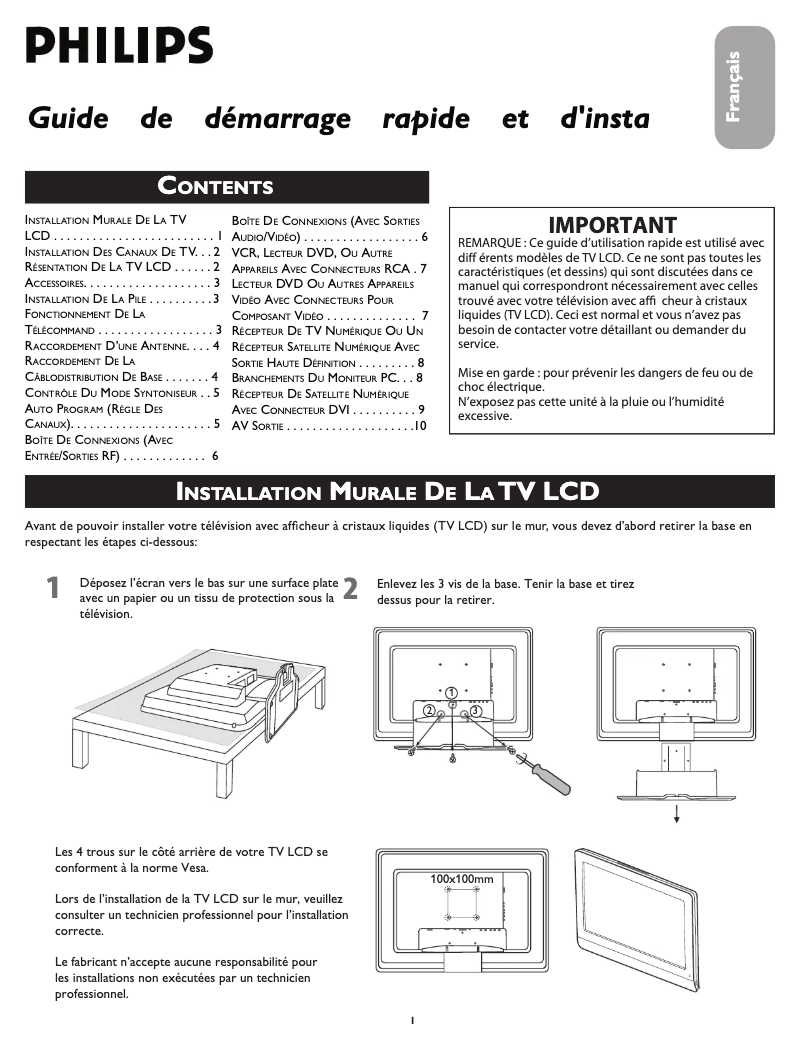 Page 1 de la notice Guide de démarrage rapide Philips 23PF5320