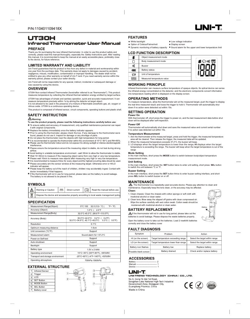 Página 1 del manual Manual de usuario Uni-T UT30H
