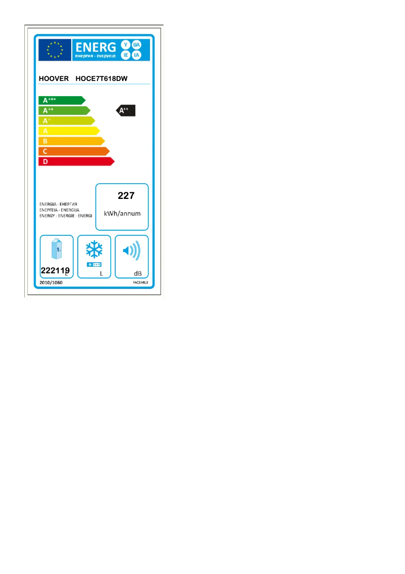 Page n°1 - Label énergétique Hoover HOCE7T618DW
