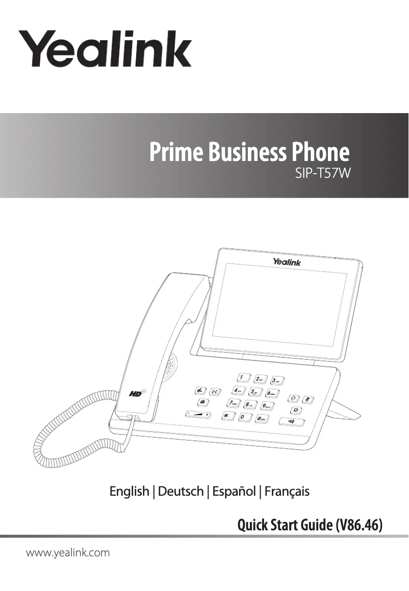 Page 1 of the manual Quick Start Guide Yealink SIP-T57W