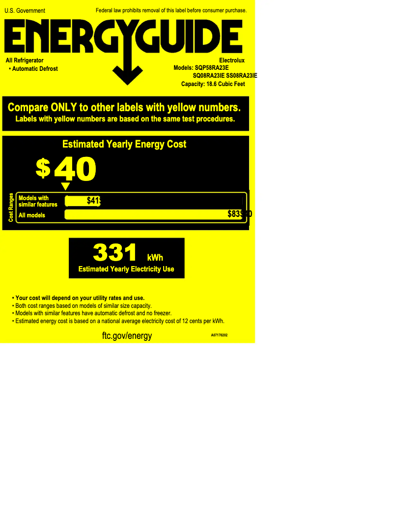 Page 1 de la notice Label énergétique Electrolux E32AR85PQS