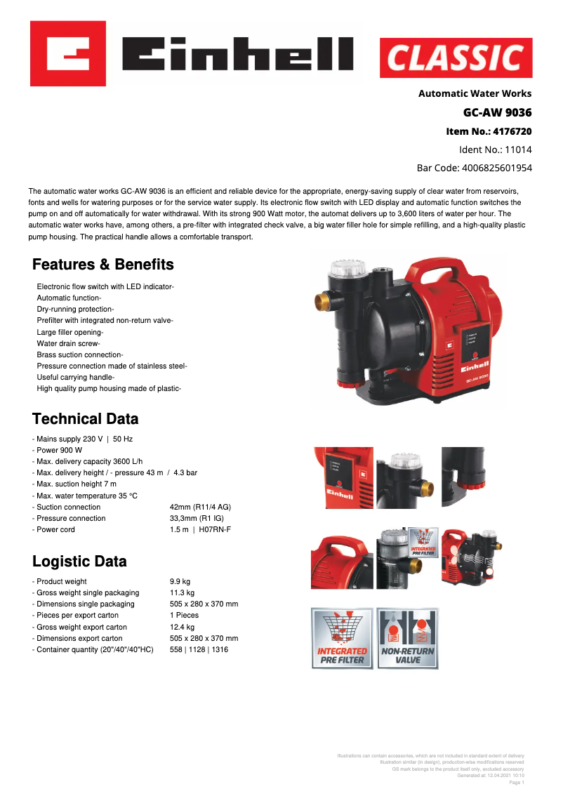 Image de la première page du manuel de l'appareil GC-AW 9036