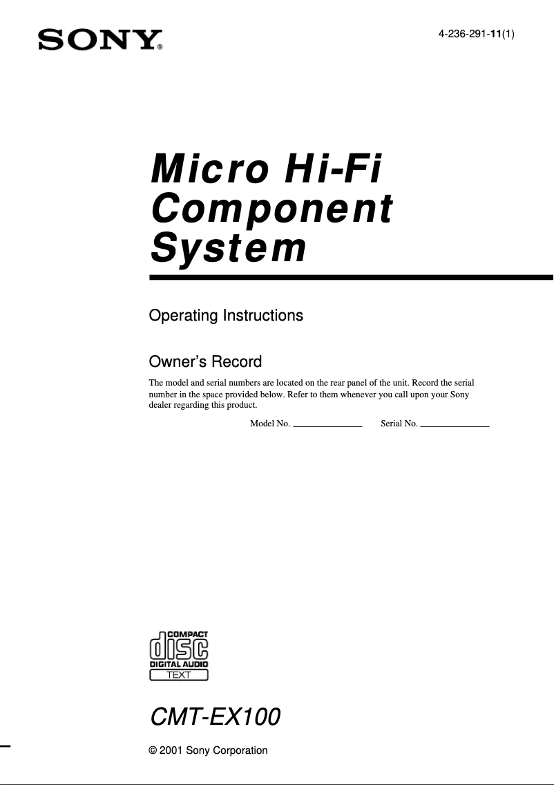 Page 1 de la notice Brochure Sony CMT-EX100