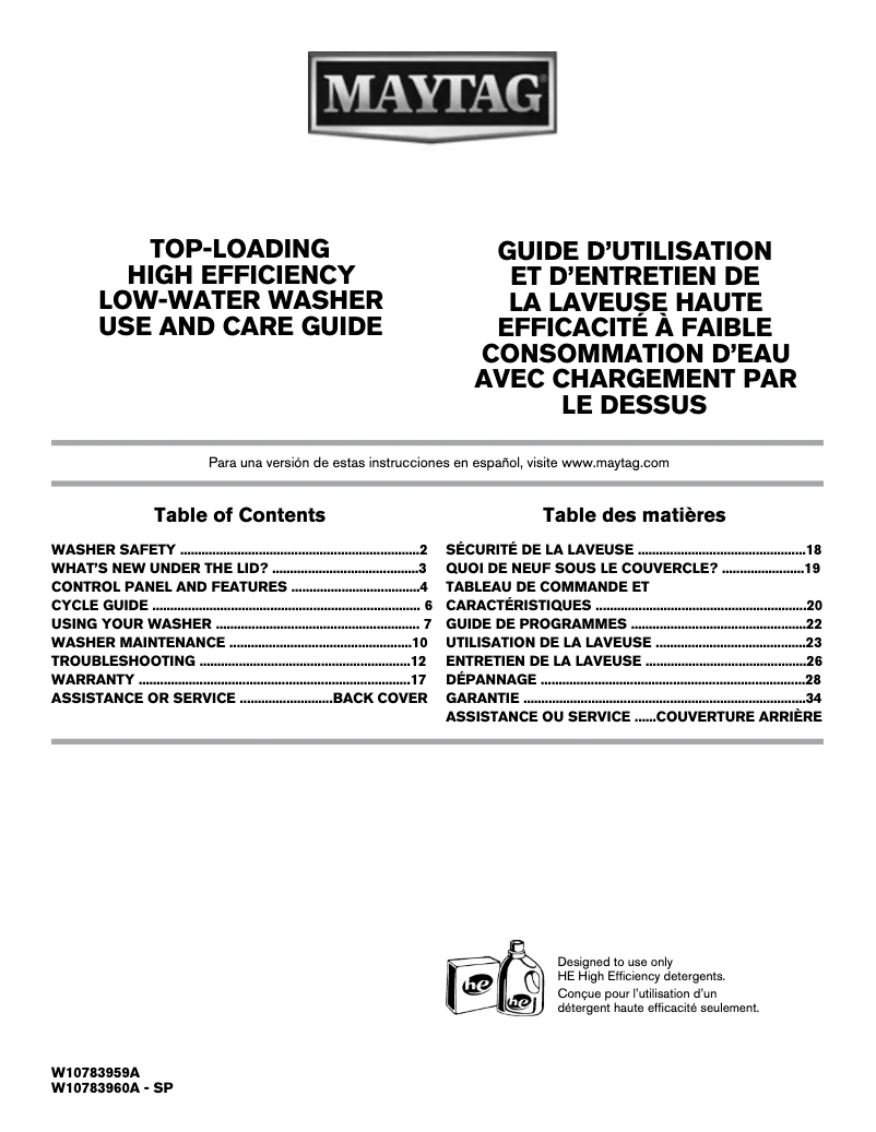 Page n°1 - Manuel utilisateur Maytag MVWX655DW