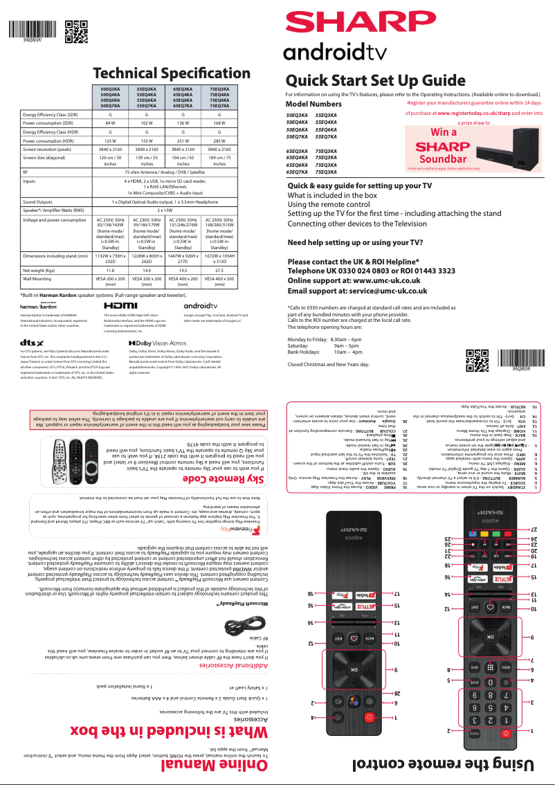 Page n°1 - Guide de démarrage rapide Sharp 75EQ3KA