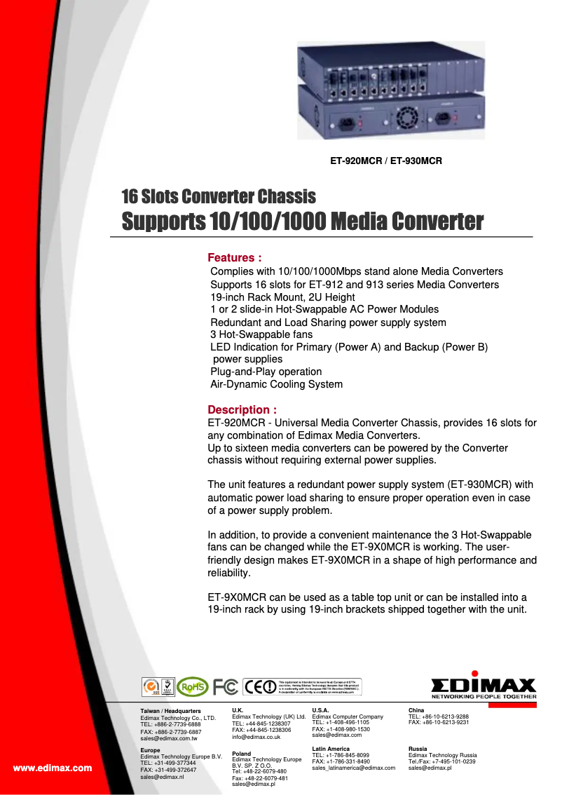Page 1 de la notice Manuel utilisateur Edimax ET-920MCR