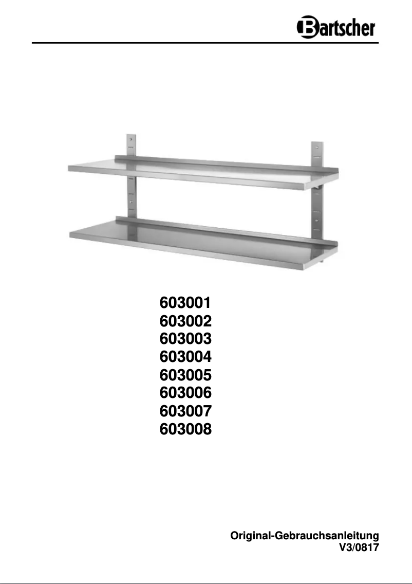 Page n°1 - Manuel utilisateur Bartscher 603003
