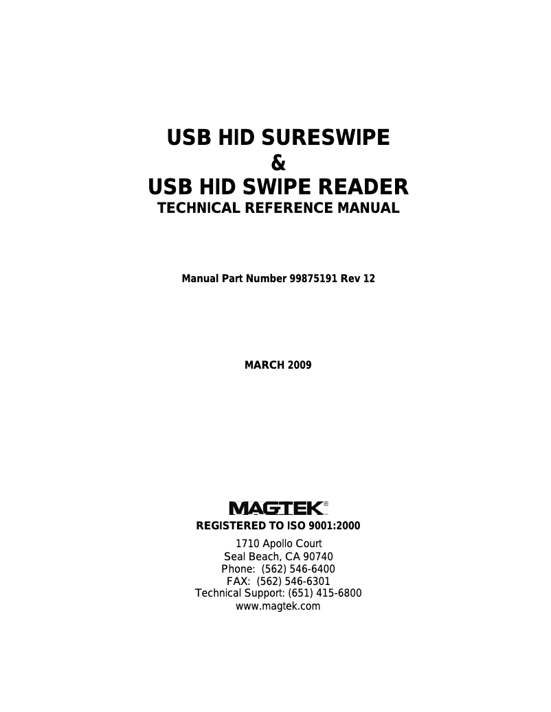 Page n°1 - Manuel utilisateur MagTek Mini Swipe Reader