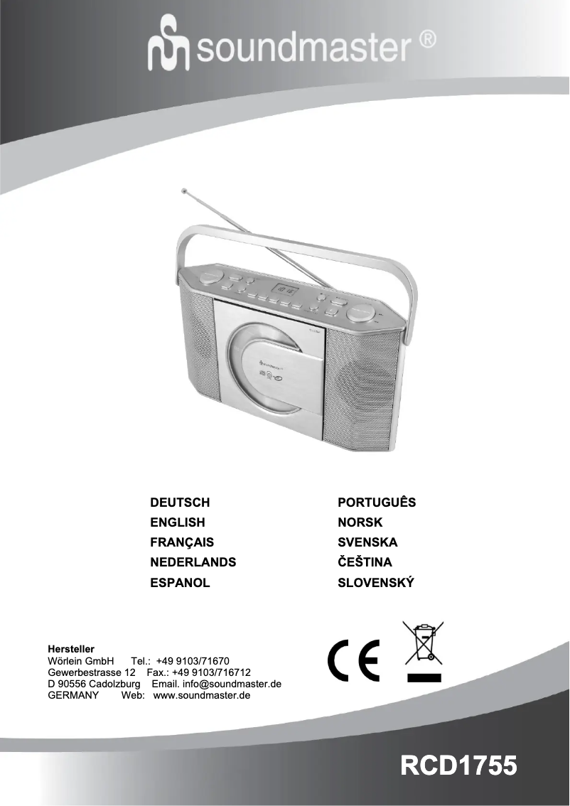 Page 1 de la notice Manuel utilisateur Soundmaster RCD1755