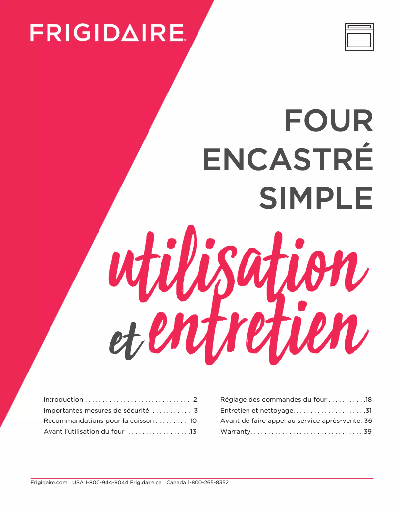 Page 1 de la notice Manuel utilisateur Frigidaire FCWS3027AS