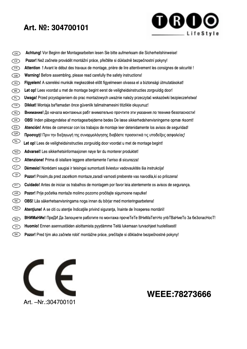 Page 1 de la notice Manuel utilisateur Trio Lighting Toulon