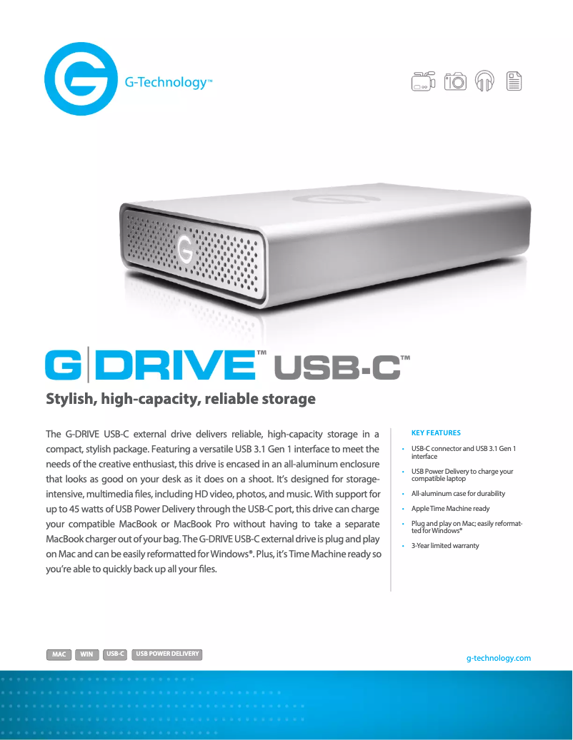 Image de la première page du manuel de l'appareil G-Drive USB-C