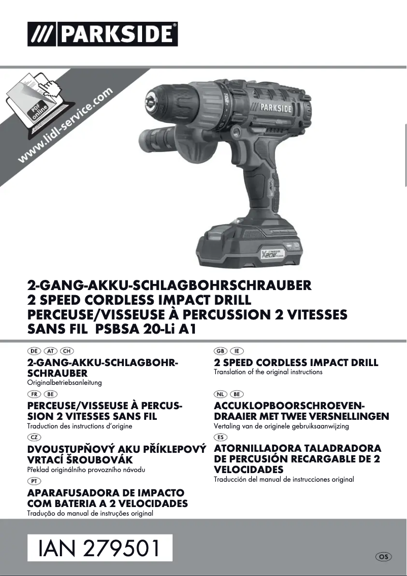 Page 1 de la notice Manuel utilisateur Parkside PSBSA 20-Li A1