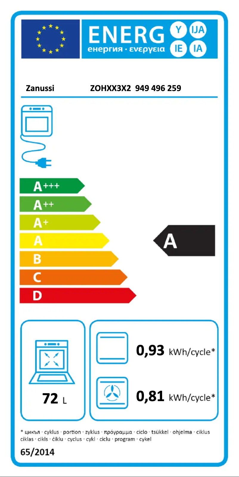 Page n°1 - Label énergétique Zanussi ZOHXX3X2