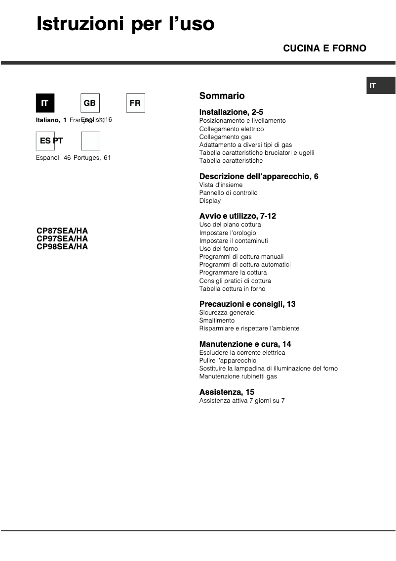 Page n°1 - Manuel utilisateur Hotpoint Ariston CP87SEA /HA S