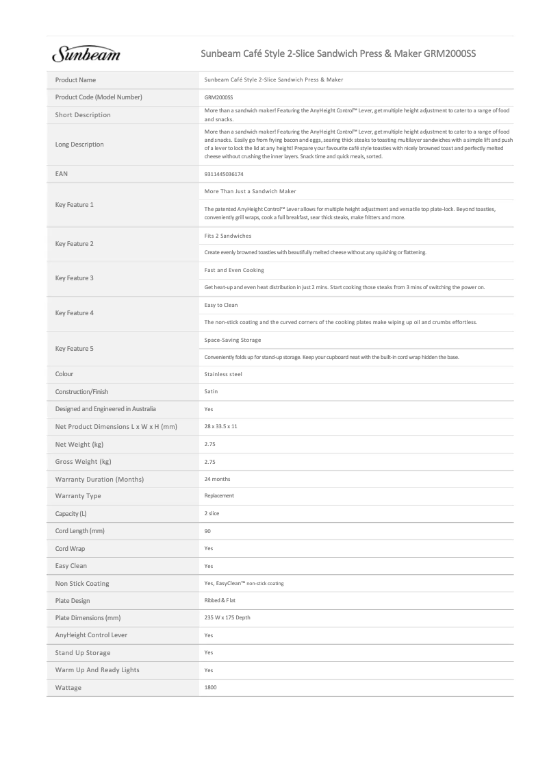 Image de la première page du manuel de l'appareil Cafe Style GRM2000SS