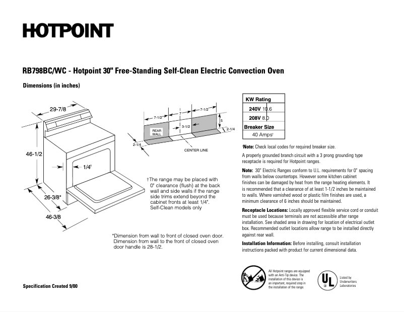 Page n°1 - Fiche technique Hotpoint RB798WCWW