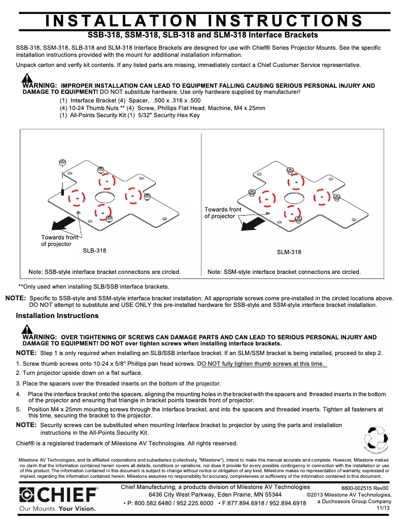 Page n°1 - Manuel utilisateur Chief SSB318