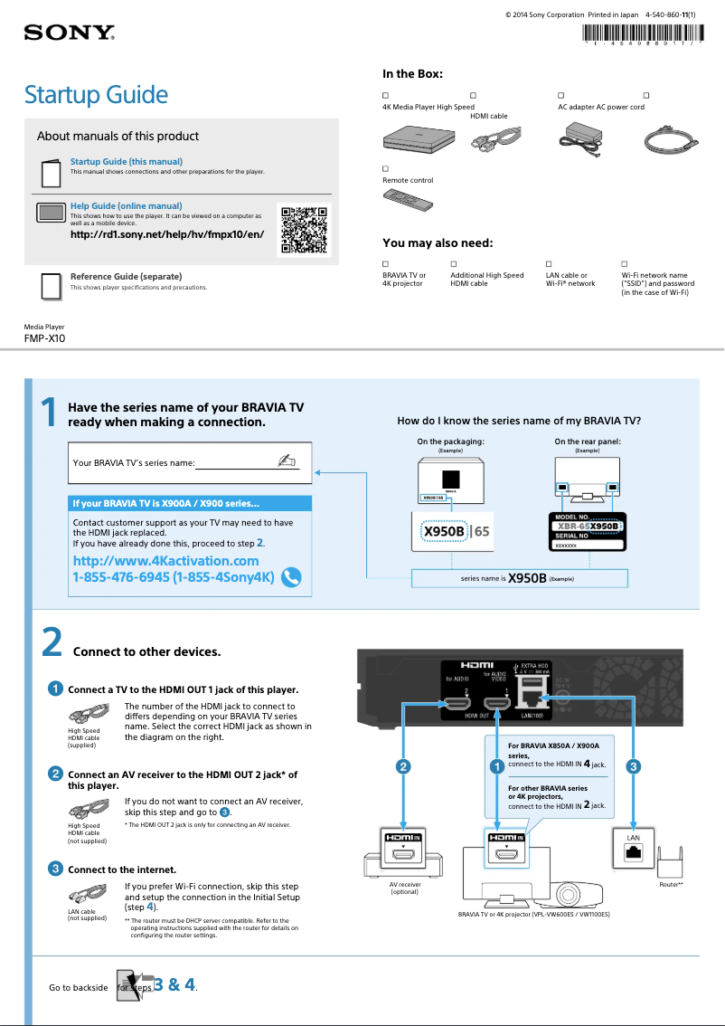 Page 1 de la notice Guide d'installation Sony FMP-X10