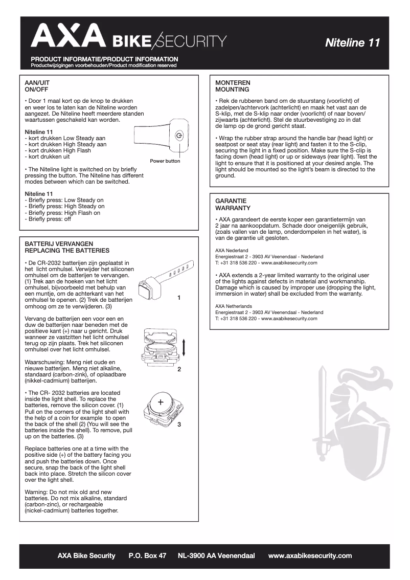 Page 1 de la notice Manuel utilisateur AXA Niteline 11