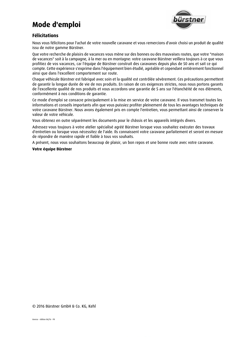 Page 1 de la notice Manuel utilisateur Bürstner Averso (2018)