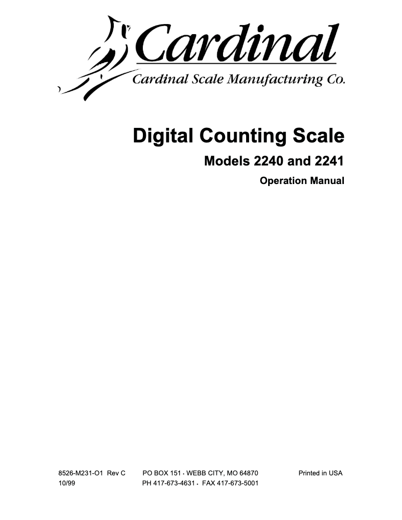 Página 1 del manual Manual de usuario Cardinal Detecto 2240