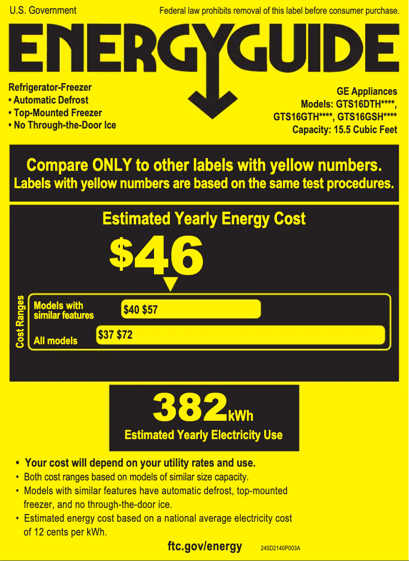 Página 1 del manual Etiqueta energética GE GTS16GTHBB