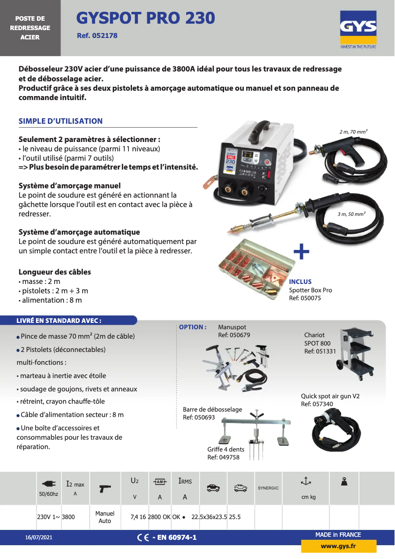 Page 1 de la notice Fiche technique GYS Gyspot PRO 230