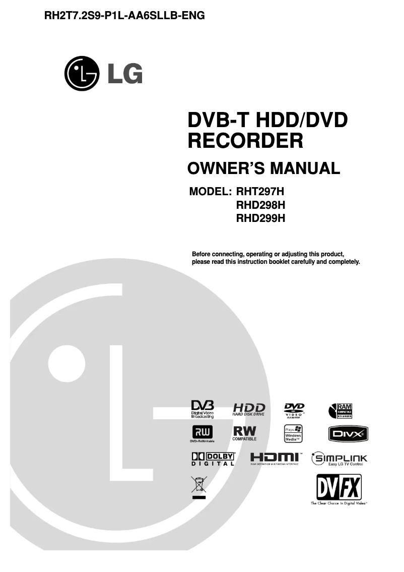 Page n°1 - Manuel utilisateur LG RH2S9