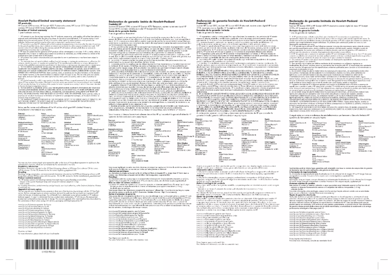 Page 1 de la notice Informations de garantie HP Scanjet 4600