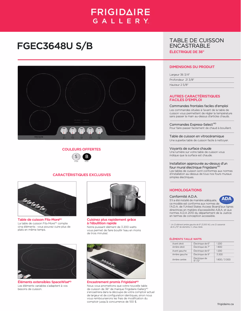 Page n°1 - Fiche technique Frigidaire FGEC3648US