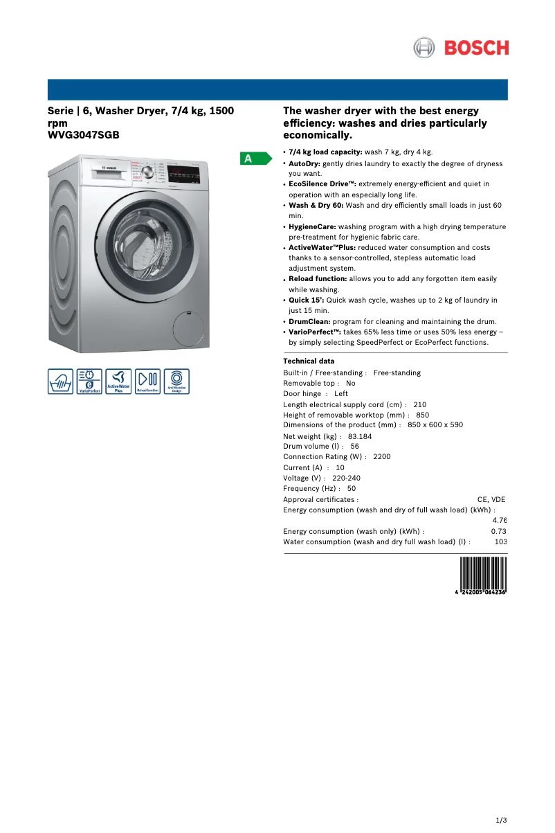 Image de la première page du manuel de l'appareil WVG3047SGB