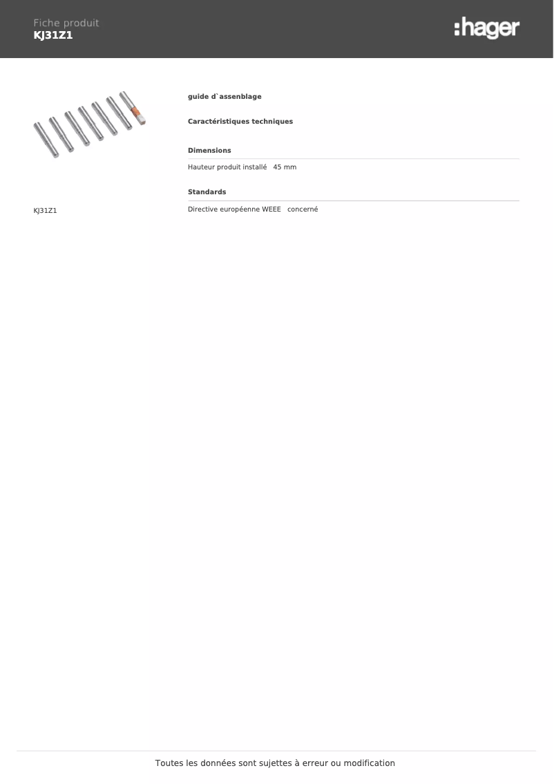 Page 1 de la notice Manuel utilisateur Hager KJ31Z1